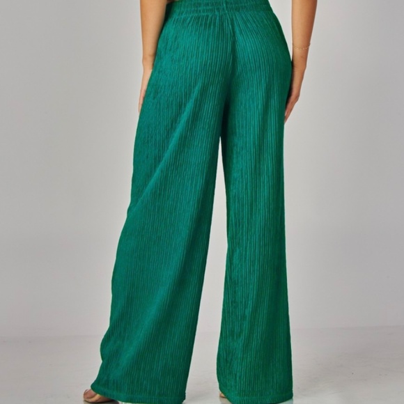 Beautiful Green Crinkle short sleeve Pantsuit - Picture 2 of 2